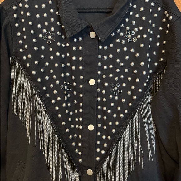 Womens Plus Size Black Denim Western Jacket with Studs / Chain Details - Size 4X - Picture 3 of 6